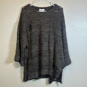 UMGEE Womens Pullover Sweater Brown Distressed Knit Crochet Short Sleeve Size XL